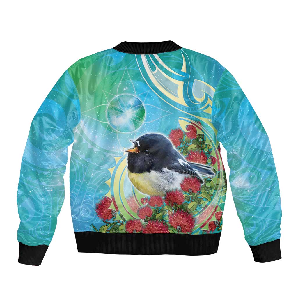 New Zealand Tomtit Bomber Jacket Maori Koru With Pohutukawa Galaxy Style - Aussie Hoodie