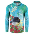 New Zealand Tomtit Button Sweatshirt Maori Koru With Pohutukawa Galaxy Style - Aussie Hoodie