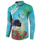 New Zealand Tomtit Button Sweatshirt Maori Koru With Pohutukawa Galaxy Style - Aussie Hoodie