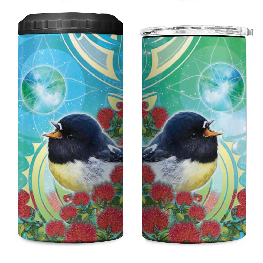 New Zealand Tomtit 4 in 1 Can Cooler Tumbler Maori Koru With Pohutukawa Galaxy Style - Aussie Hoodie