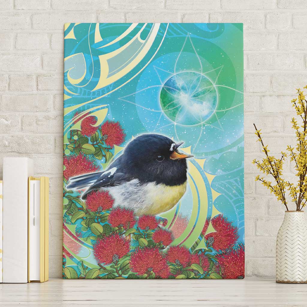 New Zealand Tomtit Canvas Wall Art Maori Koru With Pohutukawa Galaxy Style - Aussie Hoodie