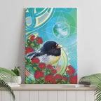 New Zealand Tomtit Canvas Wall Art Maori Koru With Pohutukawa Galaxy Style - Aussie Hoodie
