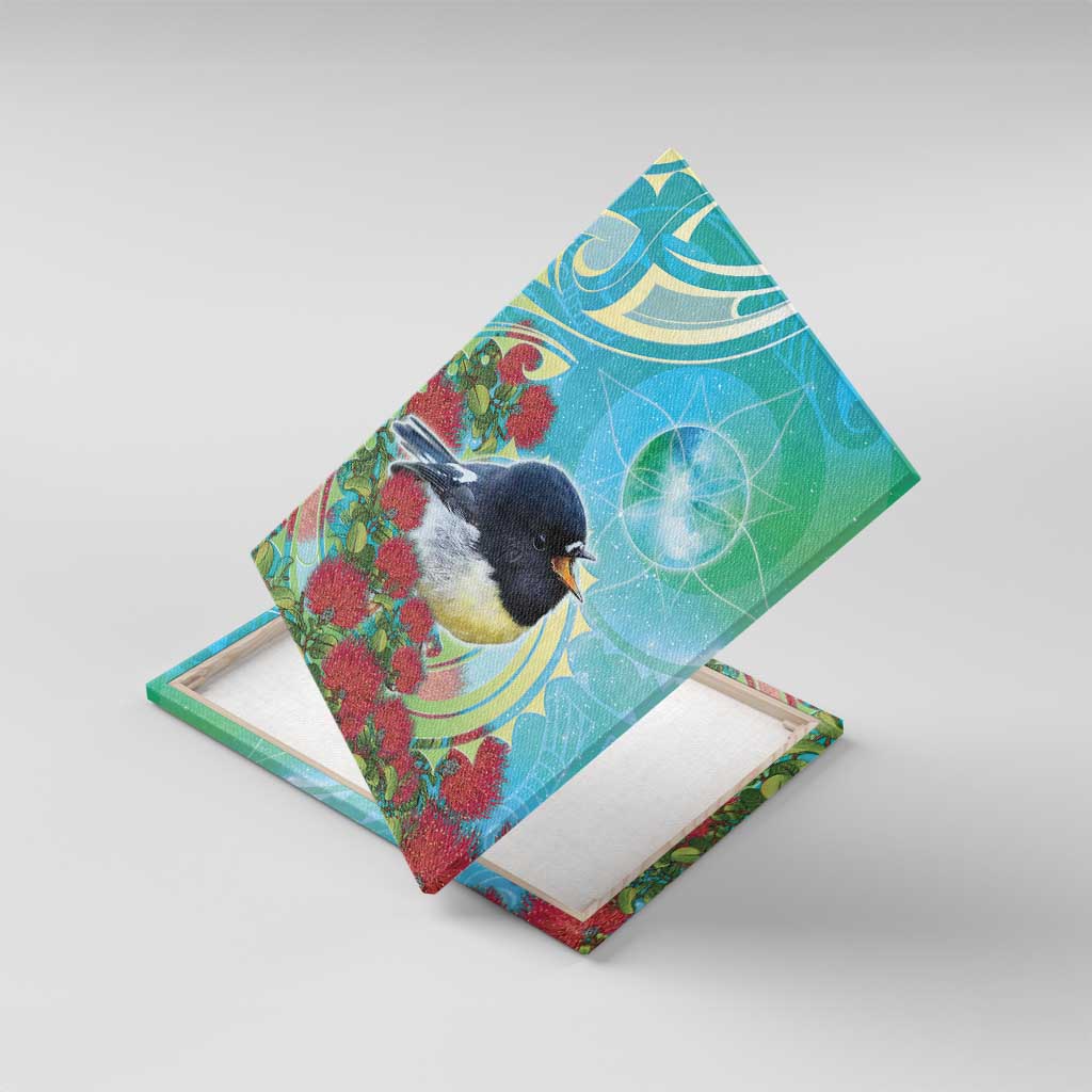 New Zealand Tomtit Canvas Wall Art Maori Koru With Pohutukawa Galaxy Style - Aussie Hoodie