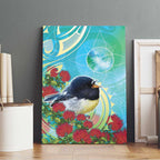 New Zealand Tomtit Canvas Wall Art Maori Koru With Pohutukawa Galaxy Style - Aussie Hoodie