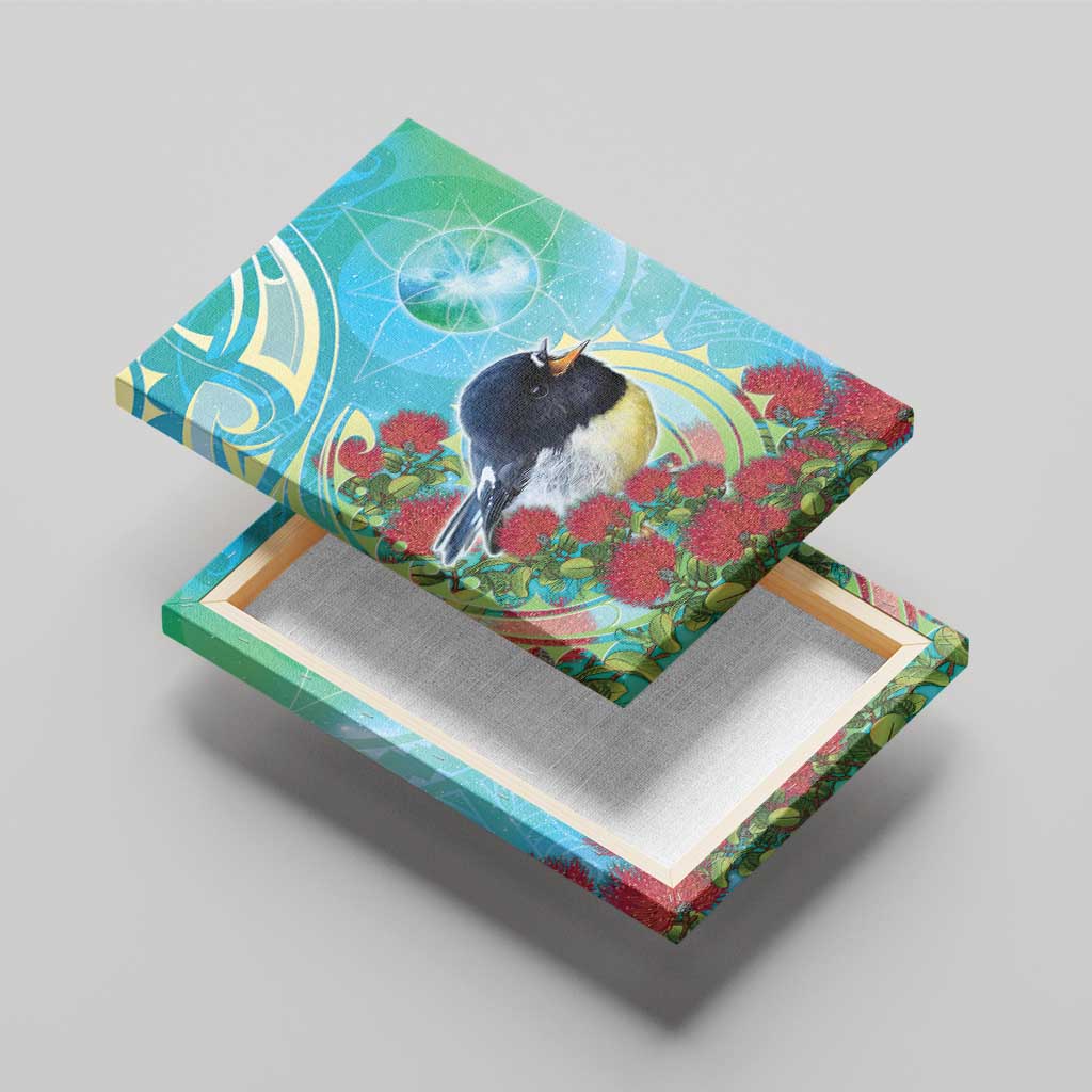 New Zealand Tomtit Canvas Wall Art Maori Koru With Pohutukawa Galaxy Style - Aussie Hoodie