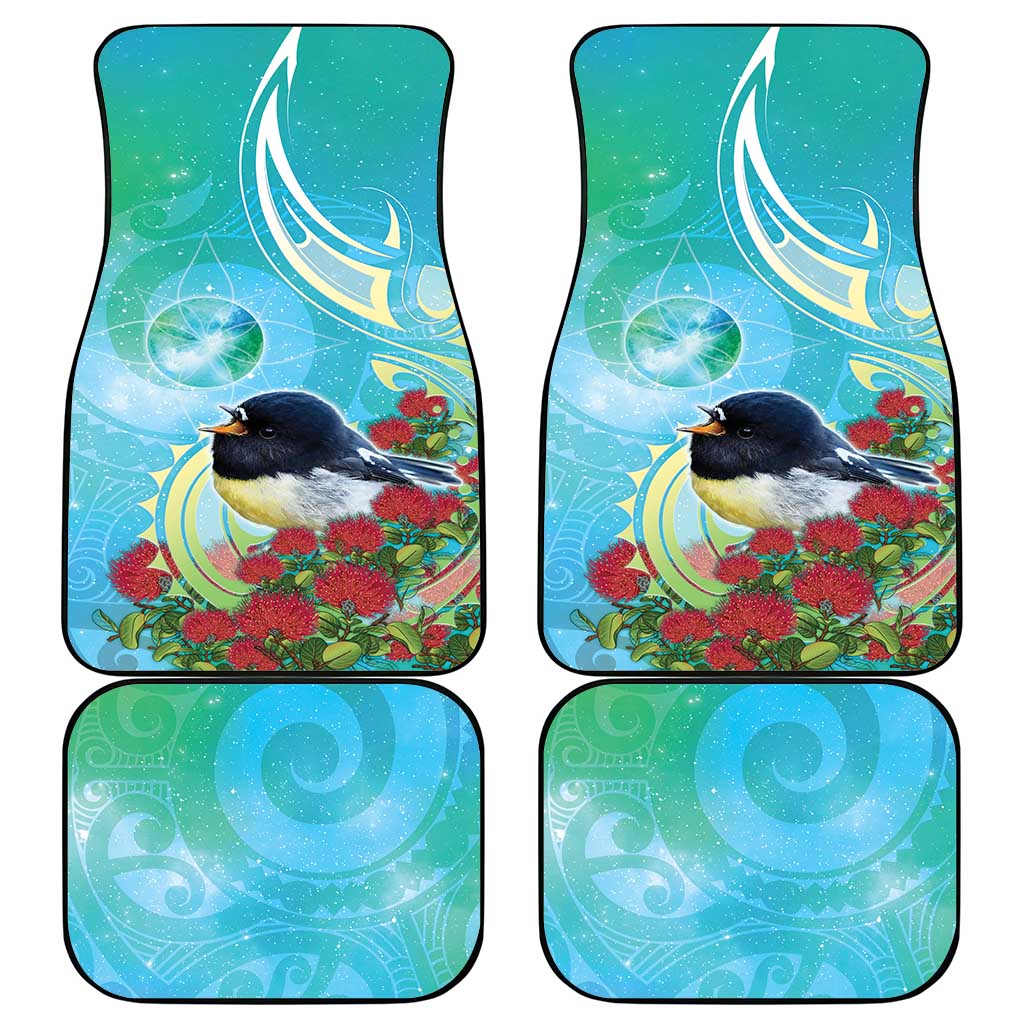 New Zealand Tomtit Car Mats Maori Koru With Pohutukawa Galaxy Style - Aussie Hoodie