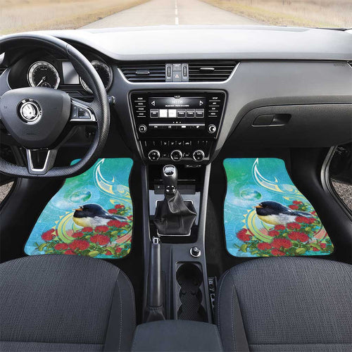New Zealand Tomtit Car Mats Maori Koru With Pohutukawa Galaxy Style - Aussie Hoodie