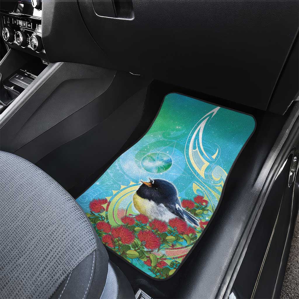 New Zealand Tomtit Car Mats Maori Koru With Pohutukawa Galaxy Style - Aussie Hoodie