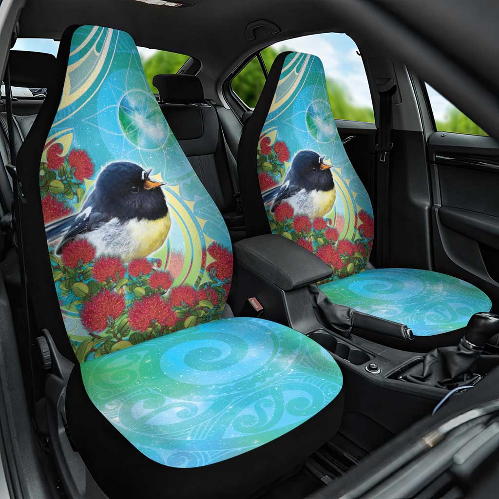 New Zealand Tomtit Car Seat Cover Maori Koru With Pohutukawa Galaxy Style - Aussie Hoodie