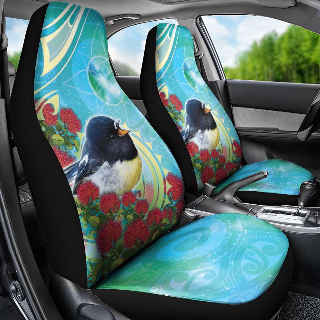 New Zealand Tomtit Car Seat Cover Maori Koru With Pohutukawa Galaxy Style - Aussie Hoodie