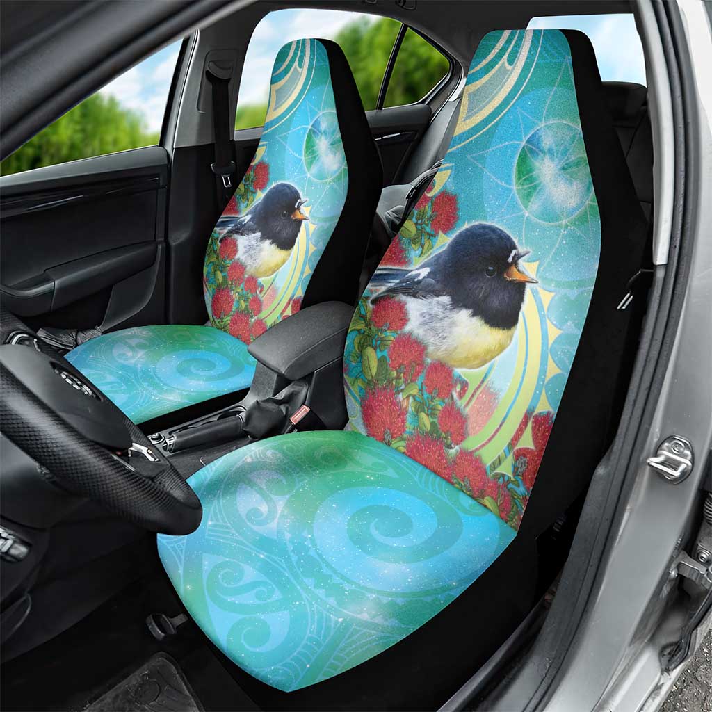 New Zealand Tomtit Car Seat Cover Maori Koru With Pohutukawa Galaxy Style - Aussie Hoodie
