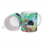 New Zealand Tomtit Ceramic Mug Maori Koru With Pohutukawa Galaxy Style - Aussie Hoodie