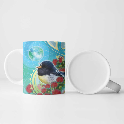 New Zealand Tomtit Ceramic Mug Maori Koru With Pohutukawa Galaxy Style - Aussie Hoodie