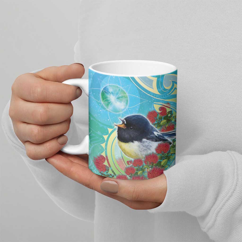 New Zealand Tomtit Ceramic Mug Maori Koru With Pohutukawa Galaxy Style - Aussie Hoodie