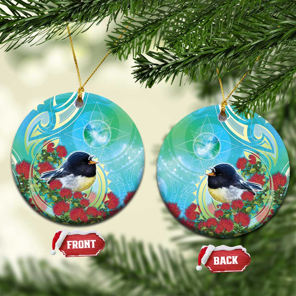 New Zealand Tomtit Ceramic Ornament Maori Koru With Pohutukawa Galaxy Style - Aussie Hoodie