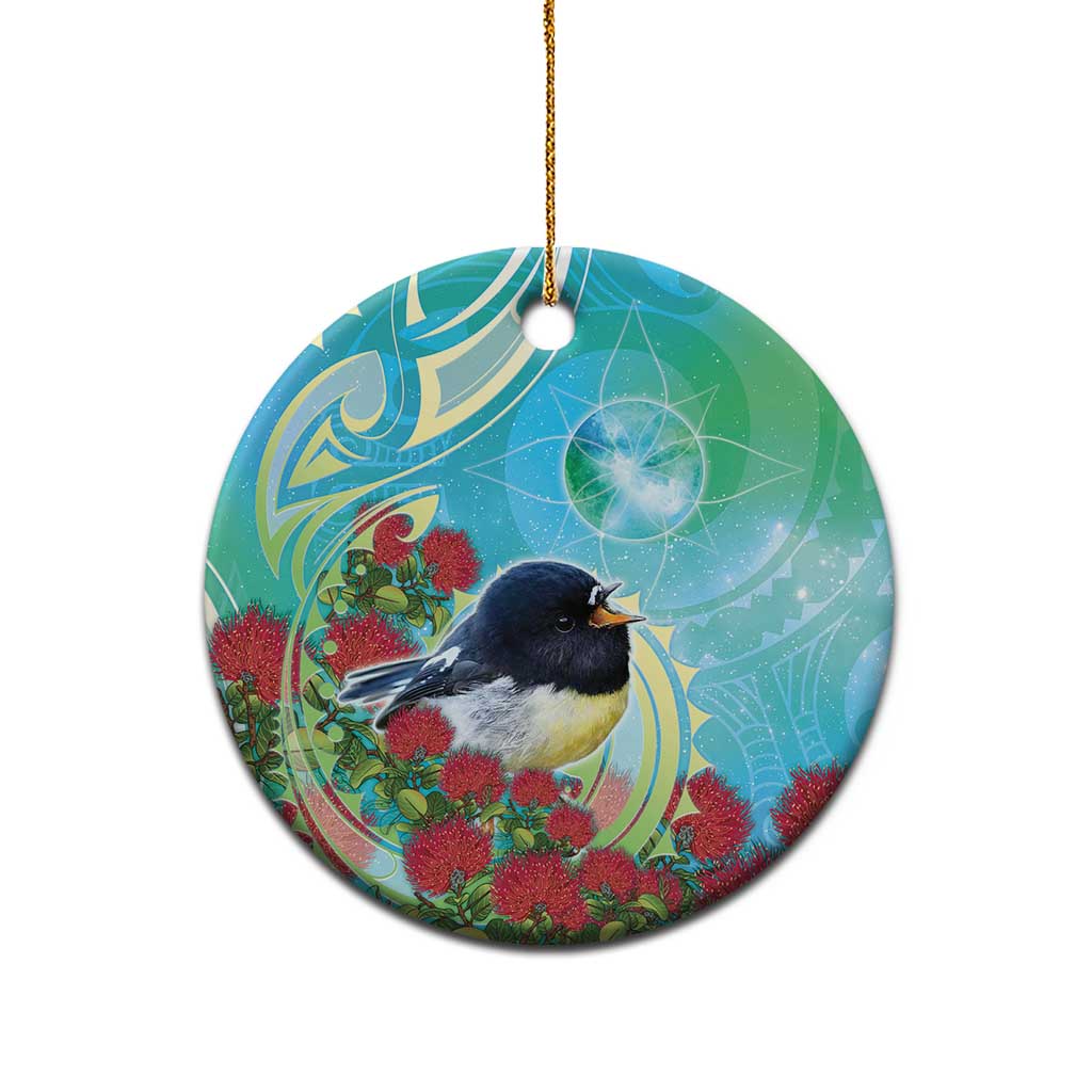 New Zealand Tomtit Ceramic Ornament Maori Koru With Pohutukawa Galaxy Style - Aussie Hoodie