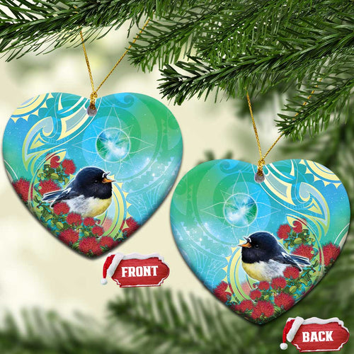 New Zealand Tomtit Ceramic Ornament Maori Koru With Pohutukawa Galaxy Style - Aussie Hoodie