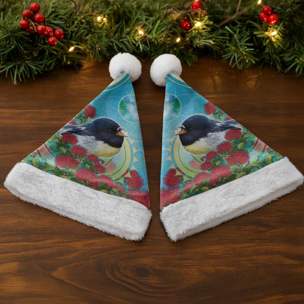 New Zealand Tomtit Christmas Santa Hat Maori Koru With Pohutukawa Galaxy Style - Aussie Hoodie