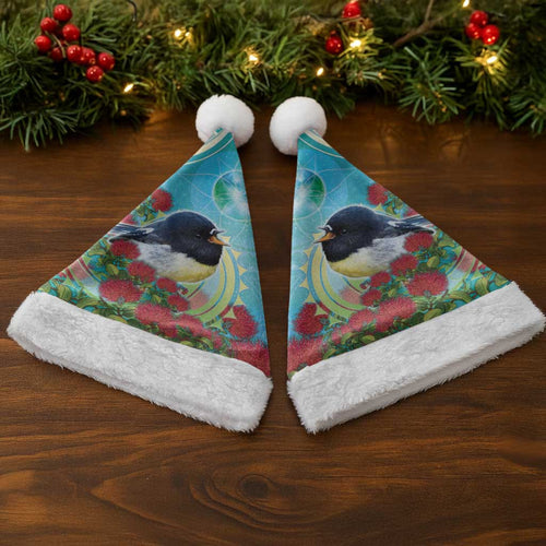 New Zealand Tomtit Christmas Santa Hat Maori Koru With Pohutukawa Galaxy Style - Aussie Hoodie