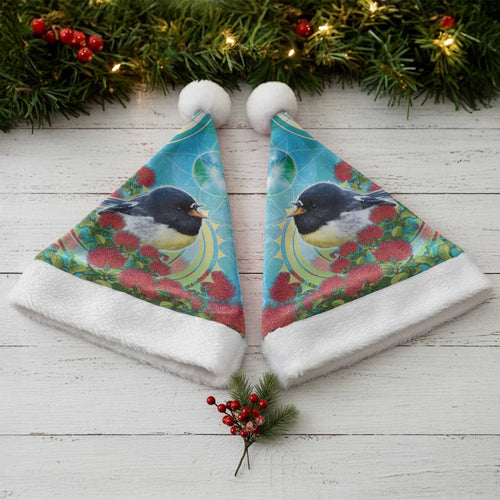 New Zealand Tomtit Christmas Santa Hat Maori Koru With Pohutukawa Galaxy Style - Aussie Hoodie
