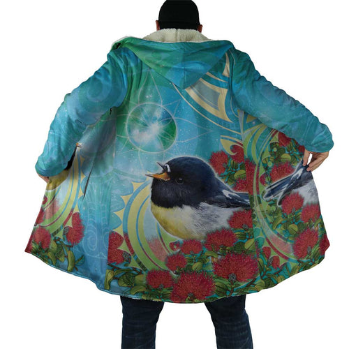 New Zealand Tomtit Cloak Maori Koru With Pohutukawa Galaxy Style - Aussie Hoodie