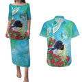 New Zealand Tomtit Couples Matching Puletasi and Hawaiian Shirt Maori Koru With Pohutukawa Galaxy Style - Aussie Hoodie