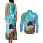 New Zealand Tomtit Couples Matching Tank Maxi Dress and Long Sleeve Button Shirt Maori Koru With Pohutukawa Galaxy Style - Aussie Hoodie