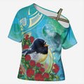 New Zealand Tomtit Cross Shoulder Shirt Maori Koru With Pohutukawa Galaxy Style - Aussie Hoodie