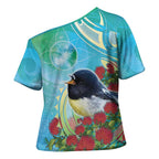 New Zealand Tomtit Cross Shoulder Shirt Maori Koru With Pohutukawa Galaxy Style - Aussie Hoodie