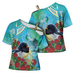 New Zealand Tomtit Cross Shoulder Shirt Maori Koru With Pohutukawa Galaxy Style - Aussie Hoodie