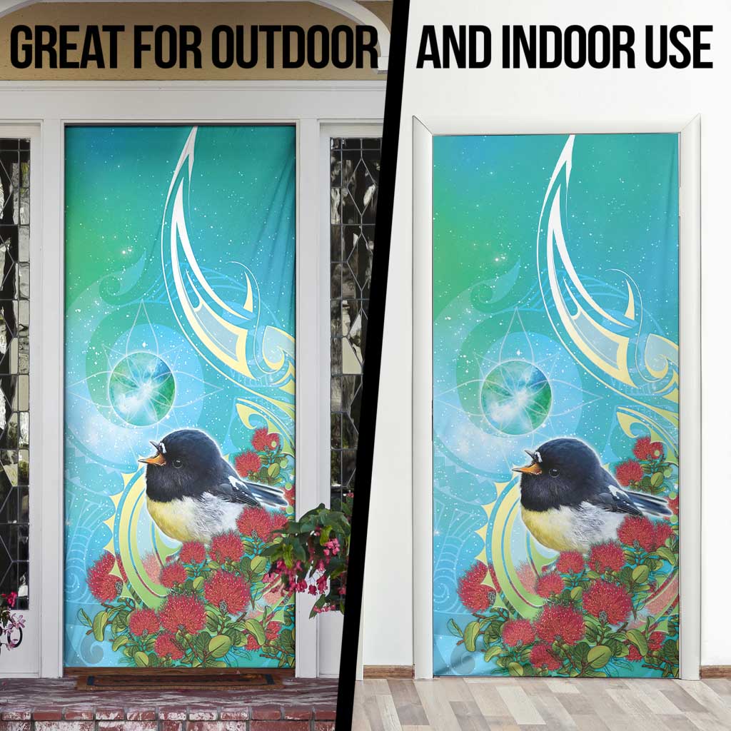 New Zealand Tomtit Door Cover Maori Koru With Pohutukawa Galaxy Style - Aussie Hoodie