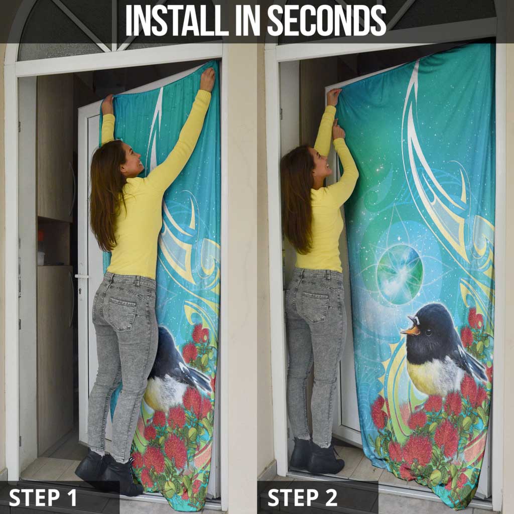 New Zealand Tomtit Door Cover Maori Koru With Pohutukawa Galaxy Style - Aussie Hoodie