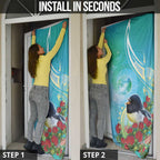 New Zealand Tomtit Door Cover Maori Koru With Pohutukawa Galaxy Style - Aussie Hoodie