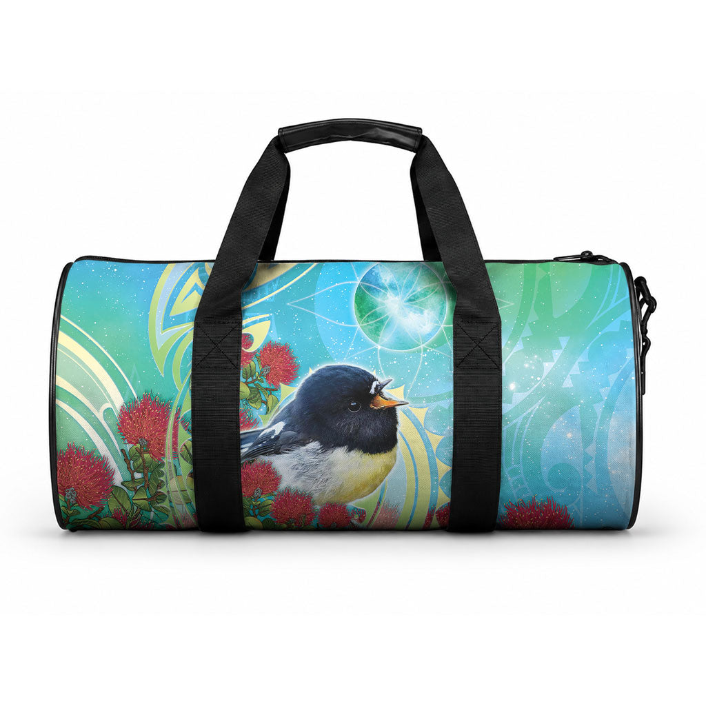 New Zealand Tomtit Duffle Bag Maori Koru With Pohutukawa Galaxy Style