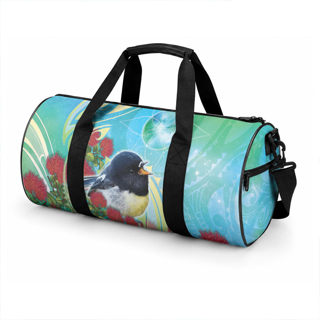New Zealand Tomtit Duffle Bag Maori Koru With Pohutukawa Galaxy Style