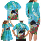 New Zealand Tomtit Family Matching Long Sleeve Bodycon Dress and Hawaiian Shirt Maori Koru With Pohutukawa Galaxy Style - Aussie Hoodie