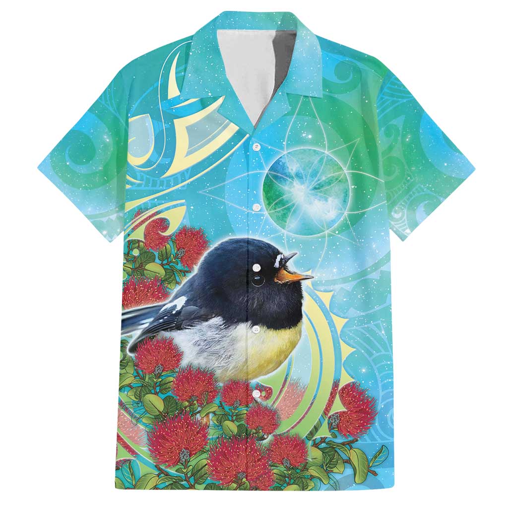 New Zealand Tomtit Family Matching Long Sleeve Bodycon Dress and Hawaiian Shirt Maori Koru With Pohutukawa Galaxy Style - Aussie Hoodie