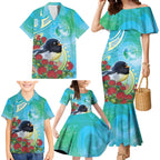 New Zealand Tomtit Family Matching Mermaid Dress and Hawaiian Shirt Maori Koru With Pohutukawa Galaxy Style - Aussie Hoodie