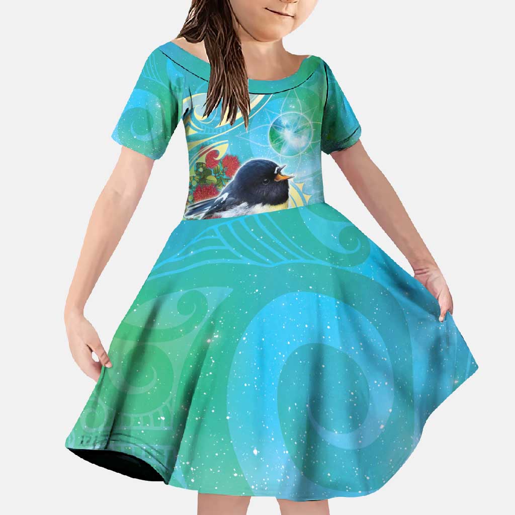 New Zealand Tomtit Family Matching Mermaid Dress and Hawaiian Shirt Maori Koru With Pohutukawa Galaxy Style - Aussie Hoodie