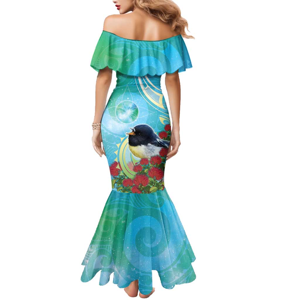 New Zealand Tomtit Family Matching Mermaid Dress and Hawaiian Shirt Maori Koru With Pohutukawa Galaxy Style - Aussie Hoodie