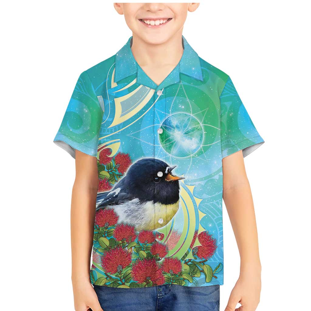 New Zealand Tomtit Family Matching Mermaid Dress and Hawaiian Shirt Maori Koru With Pohutukawa Galaxy Style - Aussie Hoodie