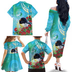 New Zealand Tomtit Family Matching Off The Shoulder Long Sleeve Dress and Hawaiian Shirt Maori Koru With Pohutukawa Galaxy Style - Aussie Hoodie