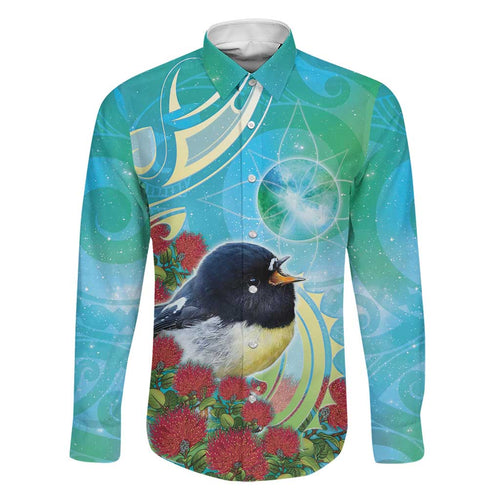 New Zealand Tomtit Family Matching Off Shoulder Maxi Dress and Hawaiian Shirt Maori Koru With Pohutukawa Galaxy Style - Aussie Hoodie