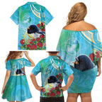 New Zealand Tomtit Family Matching Off Shoulder Short Dress and Hawaiian Shirt Maori Koru With Pohutukawa Galaxy Style - Aussie Hoodie