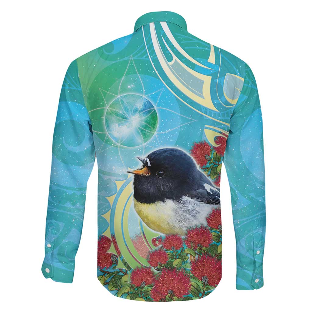 New Zealand Tomtit Family Matching Off Shoulder Short Dress and Hawaiian Shirt Maori Koru With Pohutukawa Galaxy Style - Aussie Hoodie