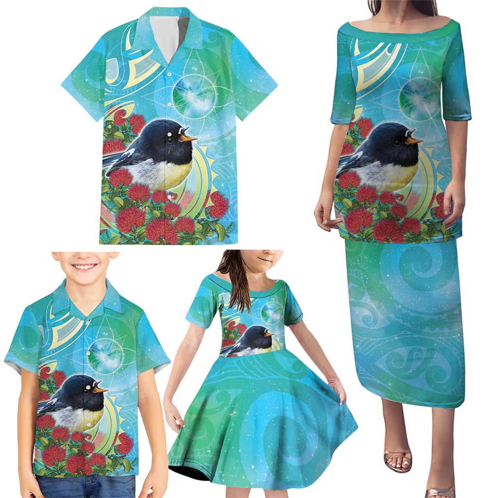 New Zealand Tomtit Family Matching Puletasi and Hawaiian Shirt Maori Koru With Pohutukawa Galaxy Style - Aussie Hoodie