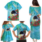 New Zealand Tomtit Family Matching Puletasi and Hawaiian Shirt Maori Koru With Pohutukawa Galaxy Style - Aussie Hoodie