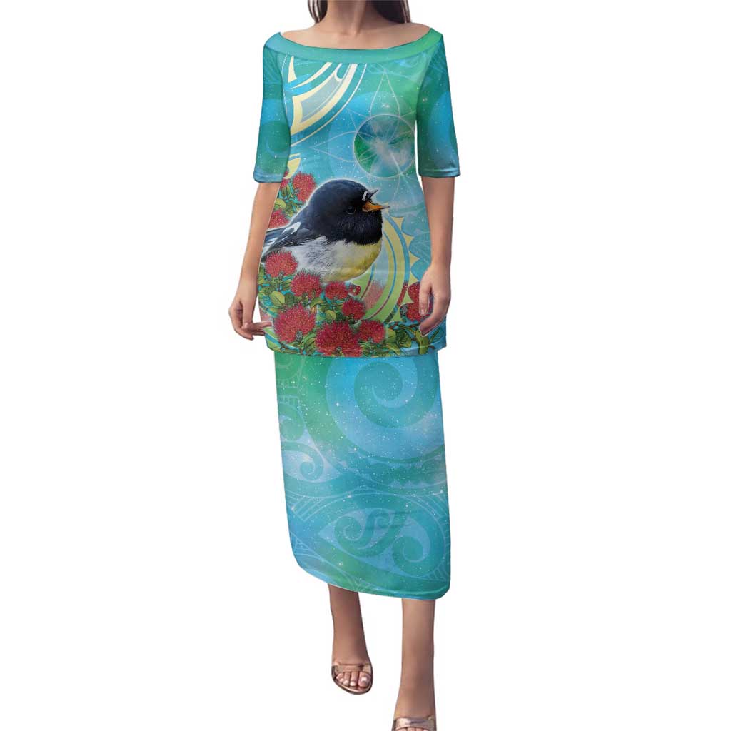 New Zealand Tomtit Family Matching Puletasi and Hawaiian Shirt Maori Koru With Pohutukawa Galaxy Style - Aussie Hoodie