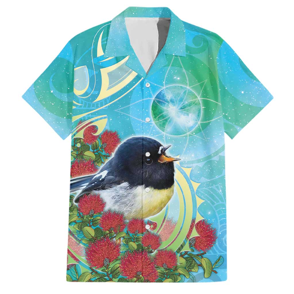 New Zealand Tomtit Family Matching Short Sleeve Bodycon Dress and Hawaiian Shirt Maori Koru With Pohutukawa Galaxy Style - Aussie Hoodie
