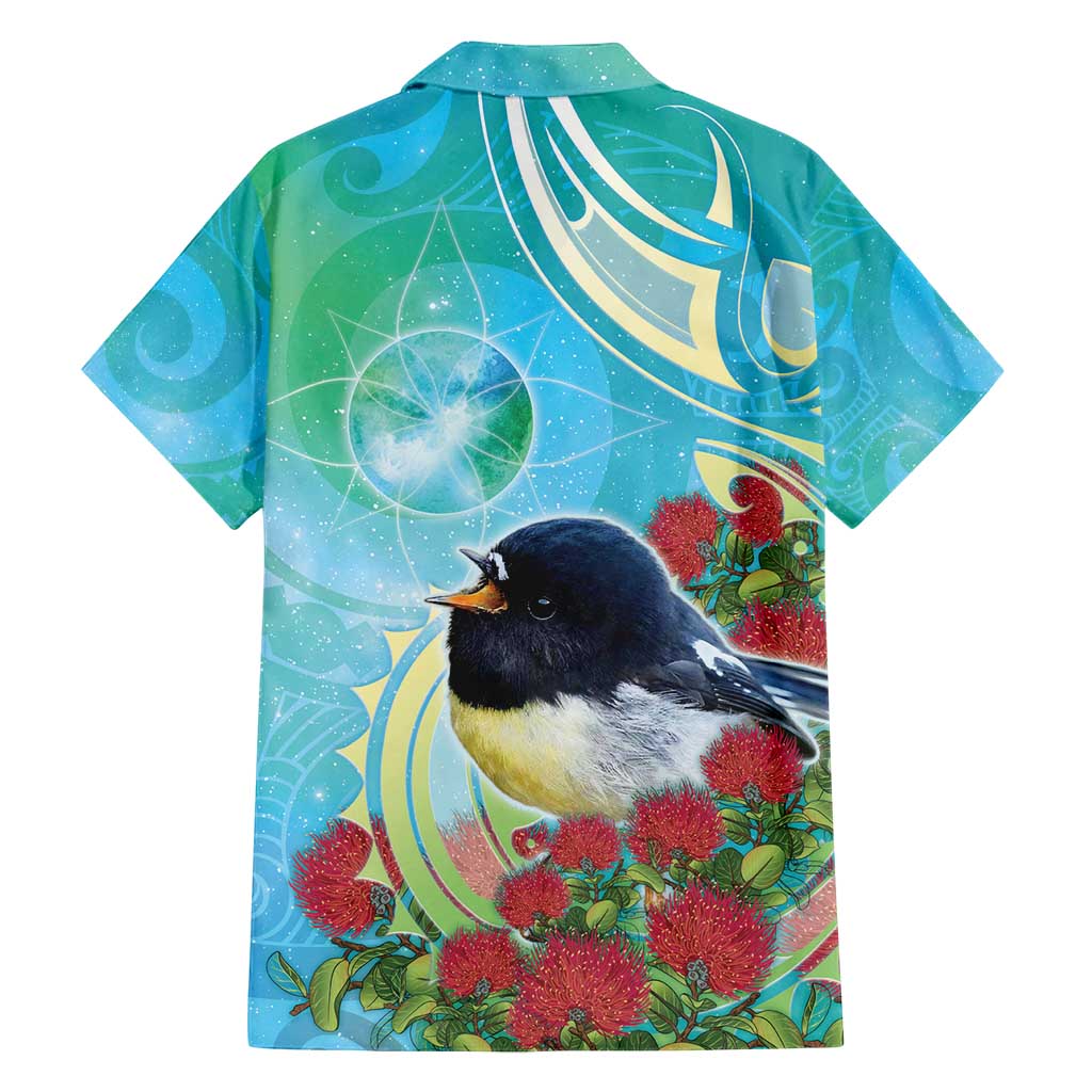 New Zealand Tomtit Family Matching Summer Maxi Dress and Hawaiian Shirt Maori Koru With Pohutukawa Galaxy Style - Aussie Hoodie